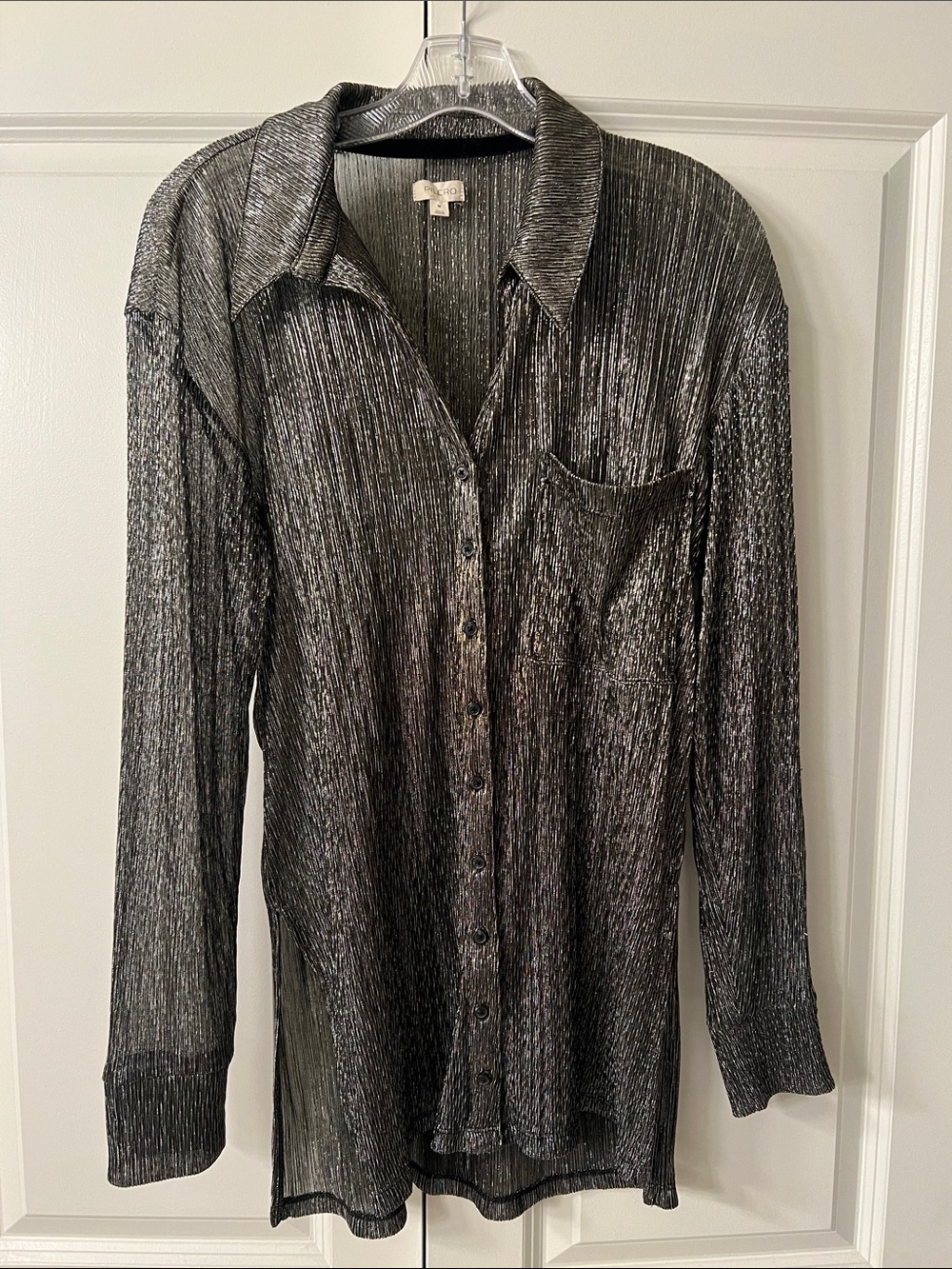 Pilcro (by Anthropologie): Metallic/Shimmery Gunmetal Button-Down Shirt